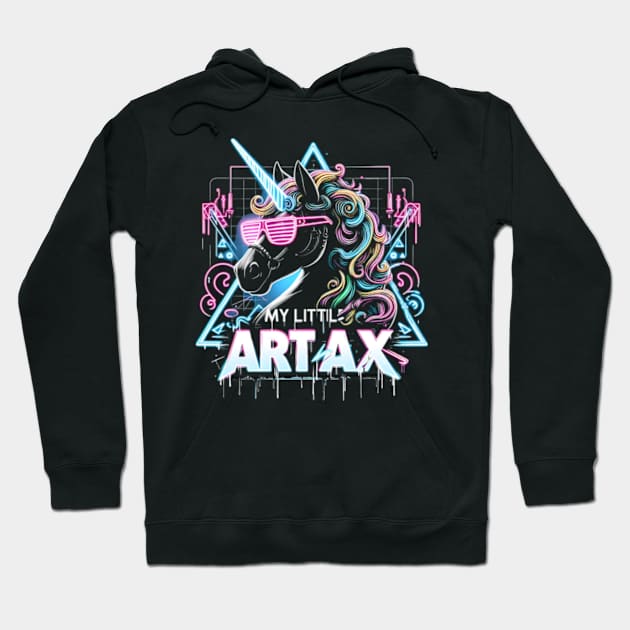 Neon unicorn artwork, futuristic mood, black style, wearing sunglasses, My little artax Hoodie by StyleTops